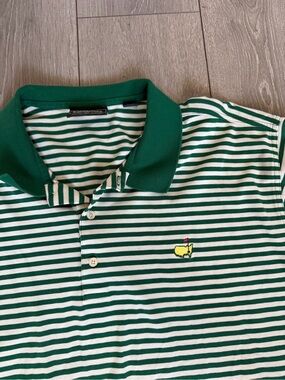 Men’s Masters Collection Green and White Striped Polo